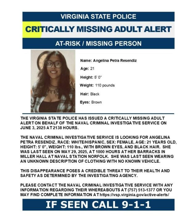 Virginia State Police's missing flyer for Angelina Resendiz