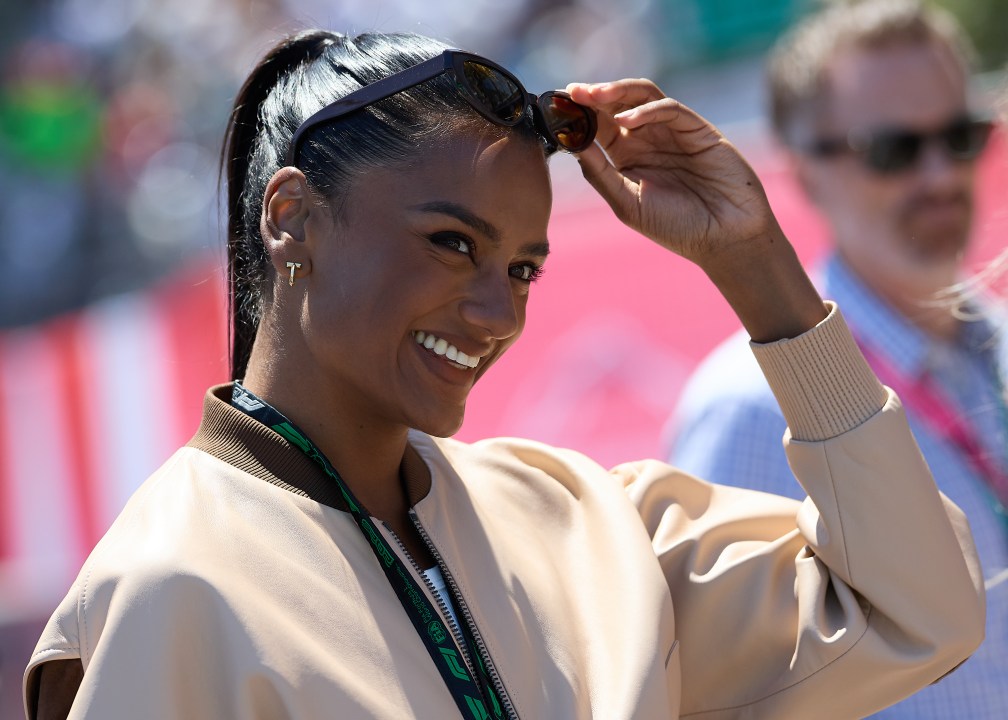 Simone Ashley smiles at the Grand Prix in Monaco