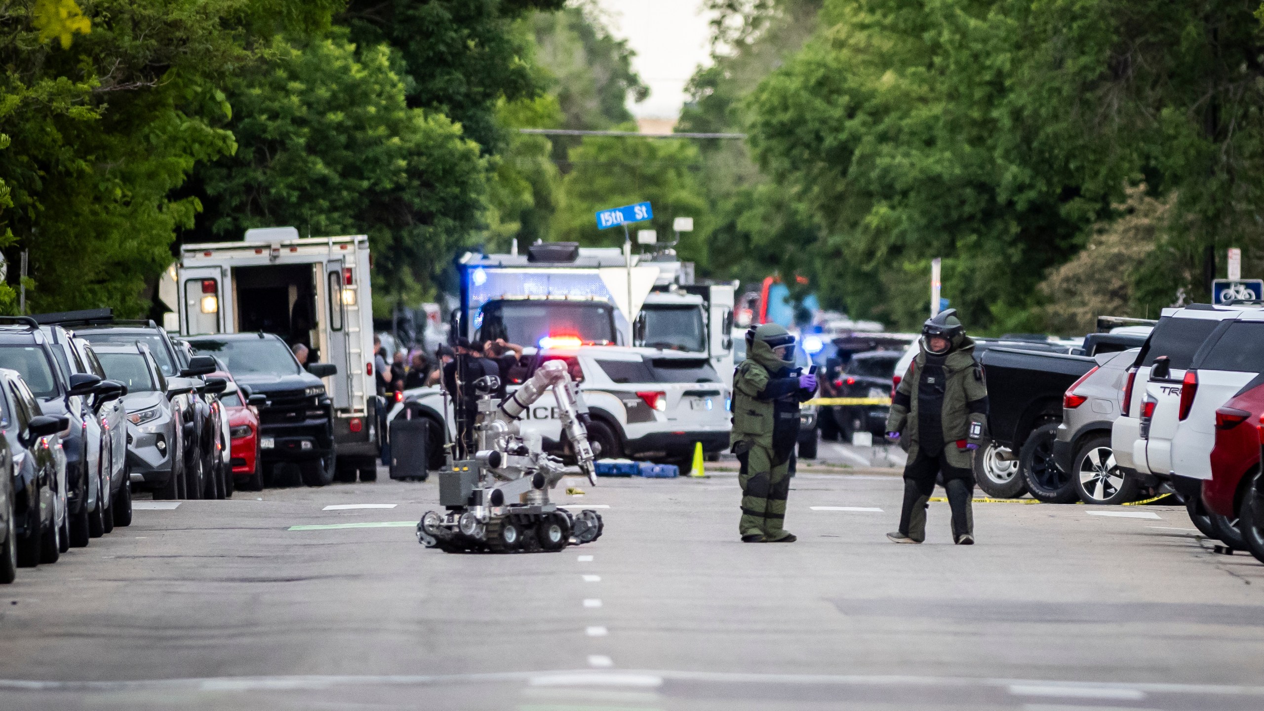 Bomb squads set up a staging area