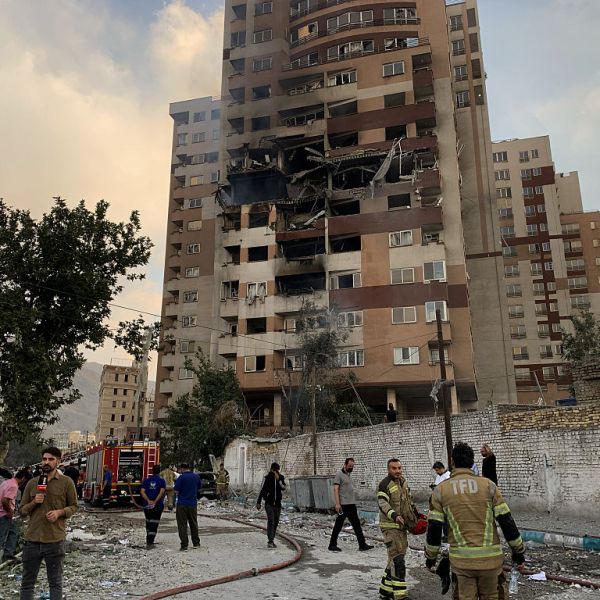 Building damaged in Israeli attack on Iran.