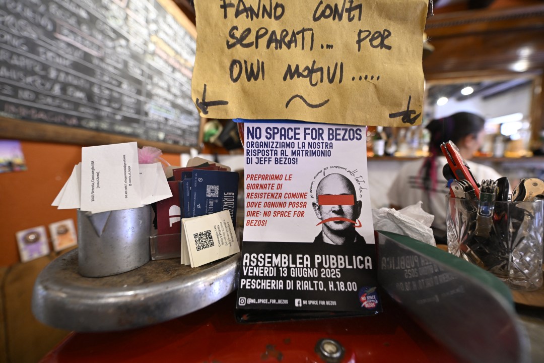 A poster that shows information about the "No Space For Bezos" protests