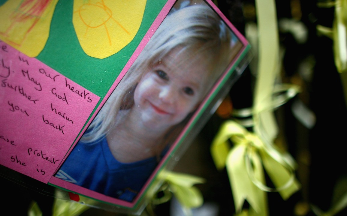 A picture of Madeleine McCann is tied to a post outside St Andrews Cathedral