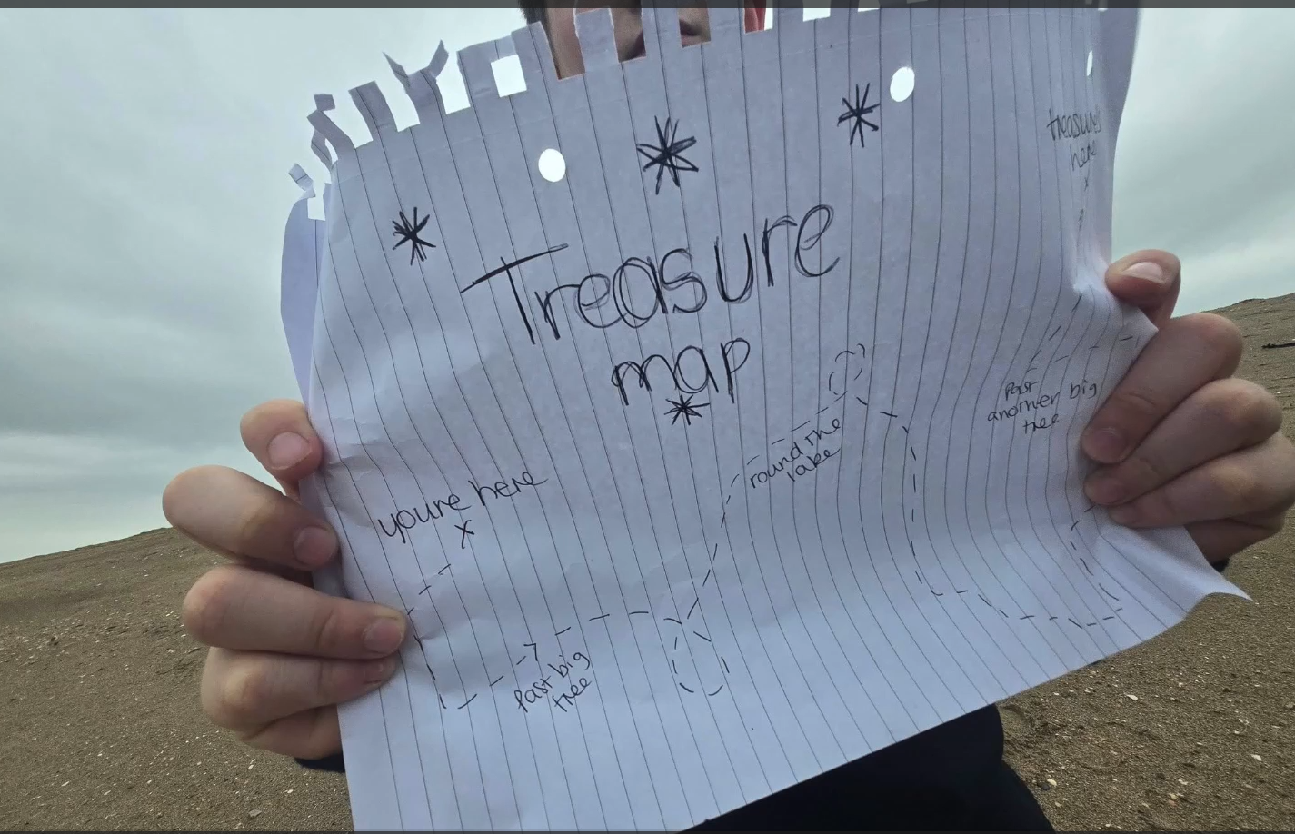 A "treasure map" on notebook paper