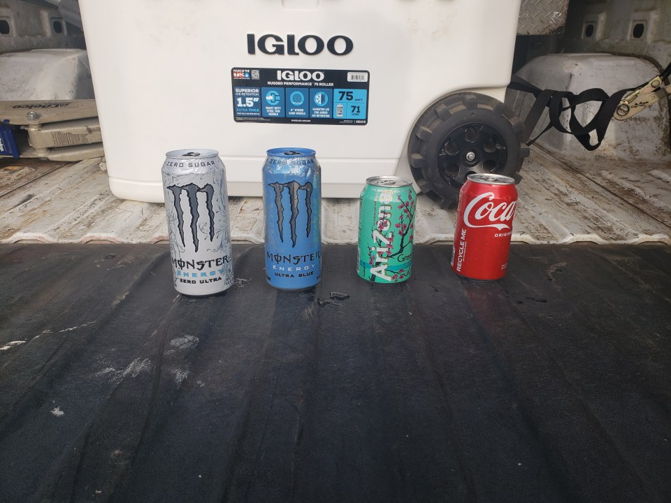 Cans of soda and energy drinks