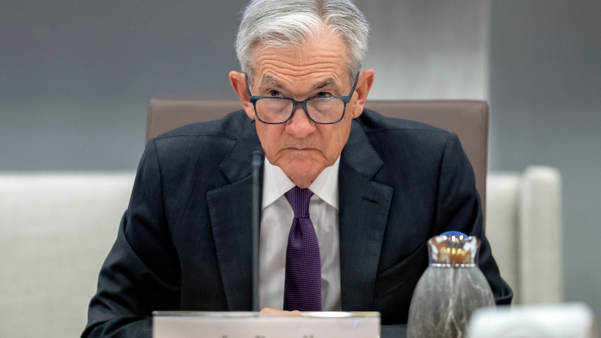 Federal Reserve Chairman Jerome Powell listens during an open meeting of the Board of Governors at the Federal Reserve on Wednesday, June 25, 2025, in Washington. (AP Photo/Mark Schiefelbein)