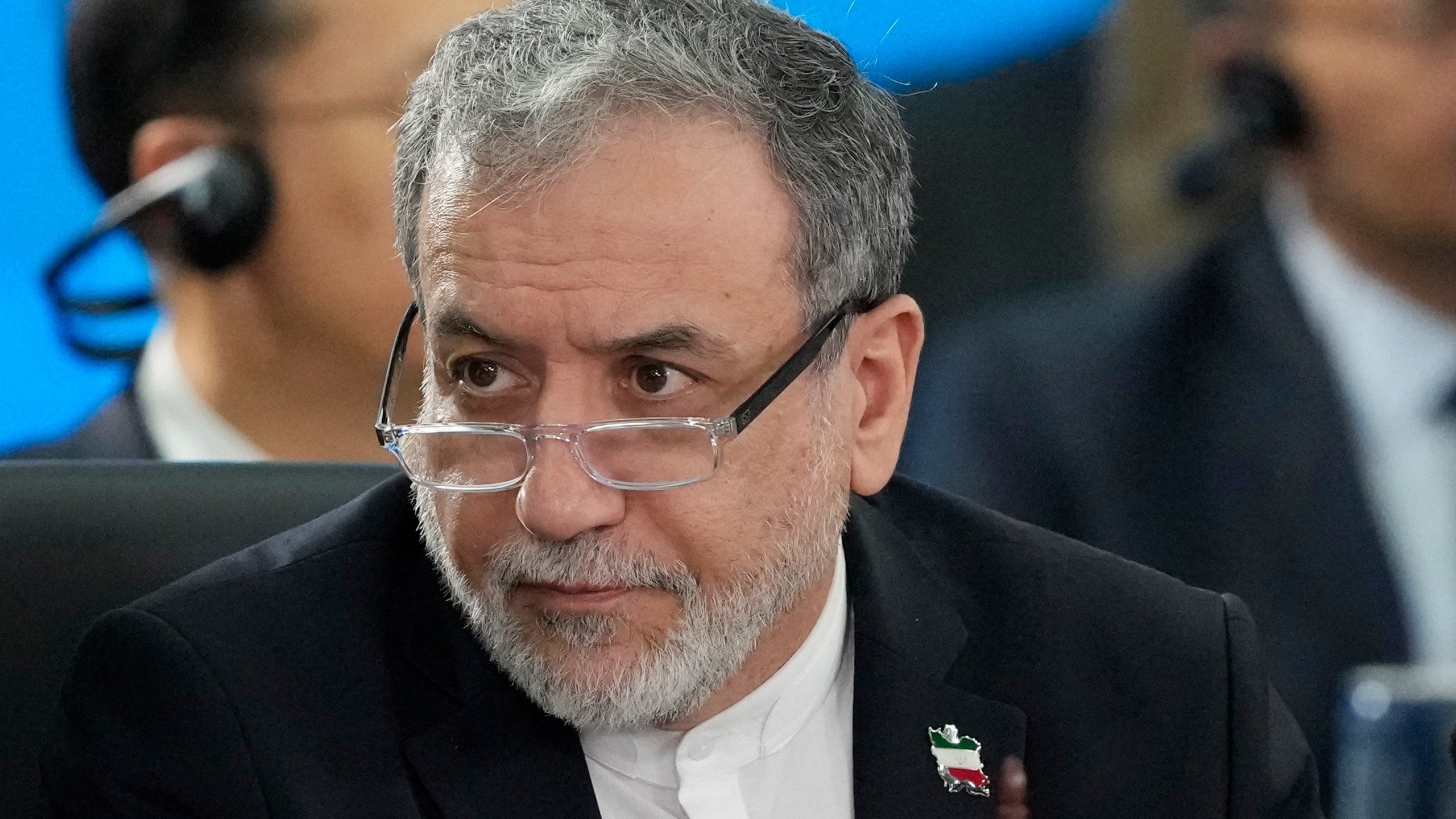 Iran's Foreign Minister Abbas Araghchi attends the 17th annual BRICS summit in Rio de Janeiro, Brazil, Monday, July 7, 2025. (AP Photo/Eraldo Peres)
