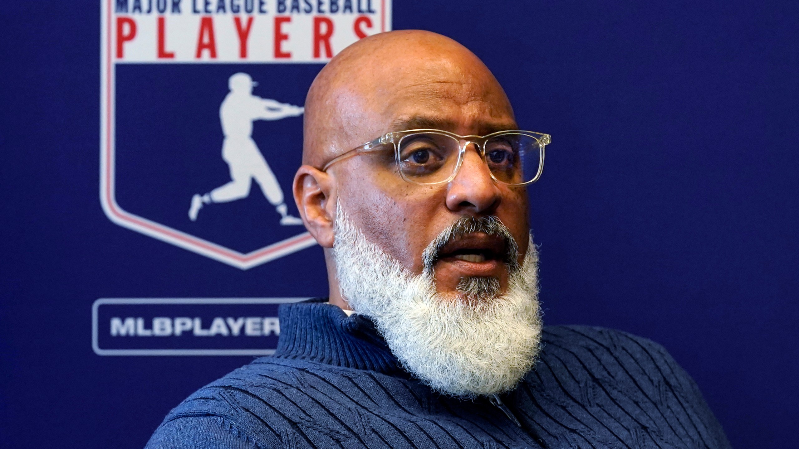 FILE - Major League Baseball Players Association Executive Director Tony Clark answers a question during a news conference in New York on March 11, 2022. (AP Photo/Richard Drew, File)