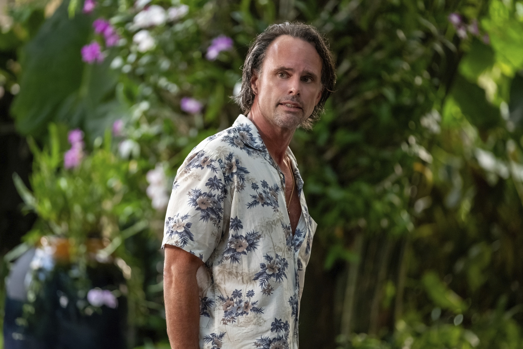 This image released by HBO shows Walton Goggins in a scene from "The White Lotus." (Fabio Lovino/HBO via AP)