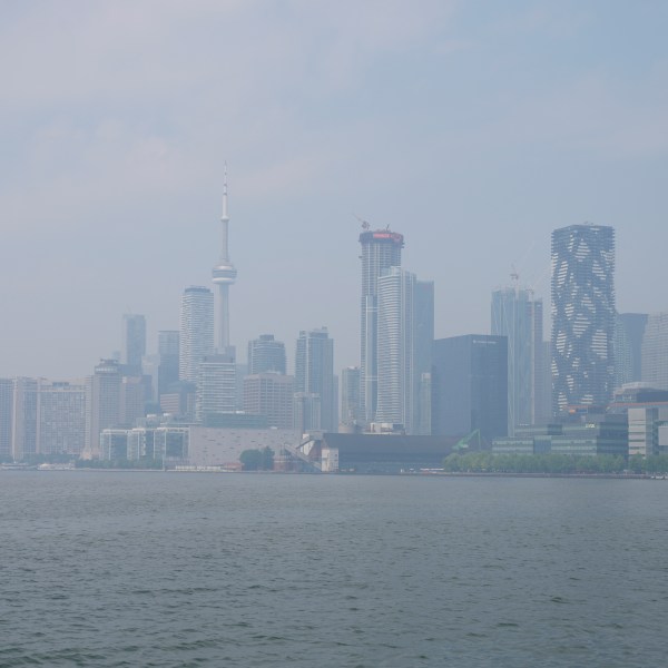A city view of Toronto on Monday July 14, 2025. The Air Quality Health Index rating for Toronto was over 10, or "very high risk," from wildfire smoke on Monday morning. (Chris Young/The Canadian Press via AP)