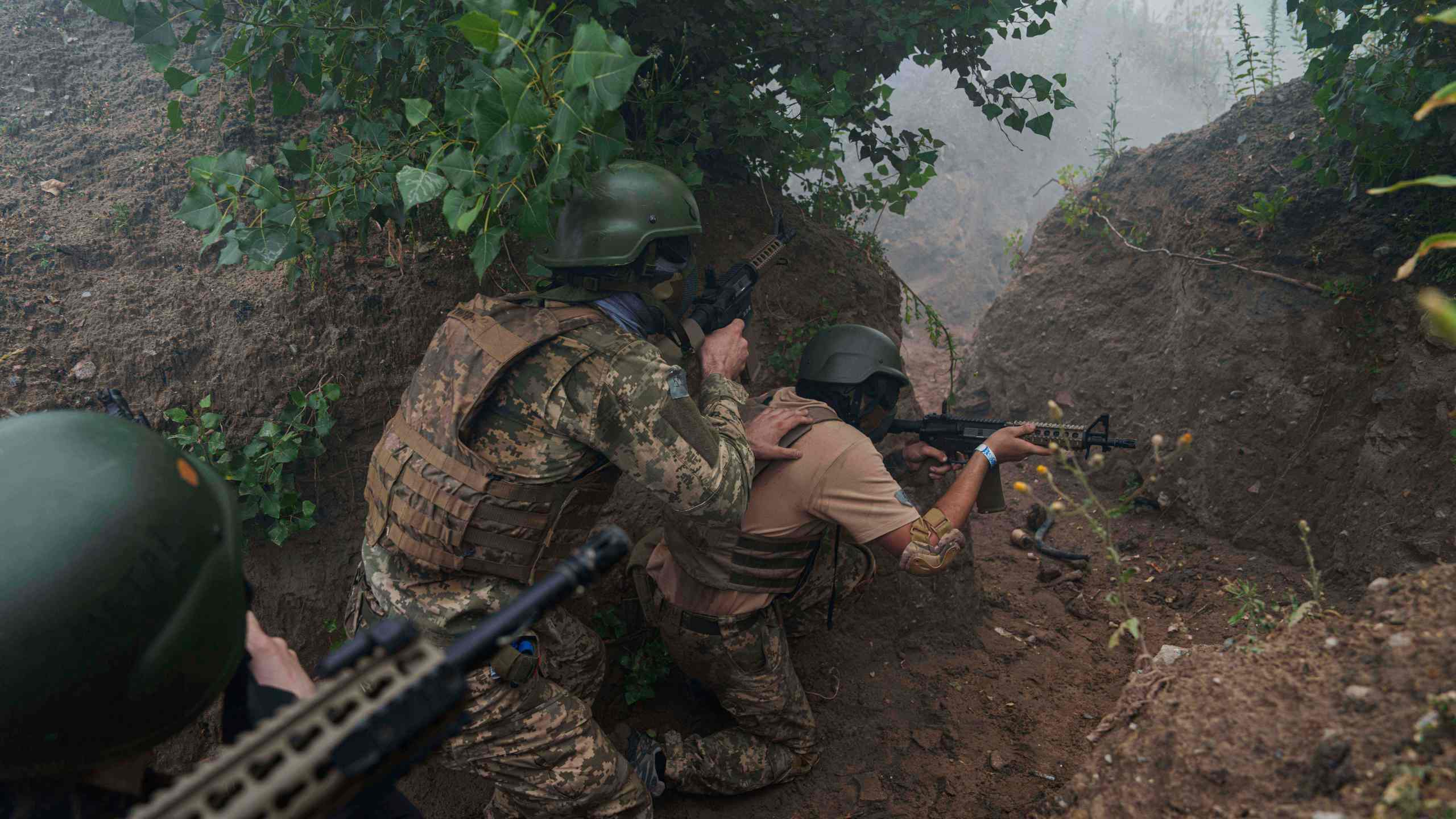 Ukrainian 3rd Assault Brigade recruits train at the polygon in Kyiv region, Ukraine, on Wednesday, July 16, 2025. (AP Photo/Evgeniy Maloletka)