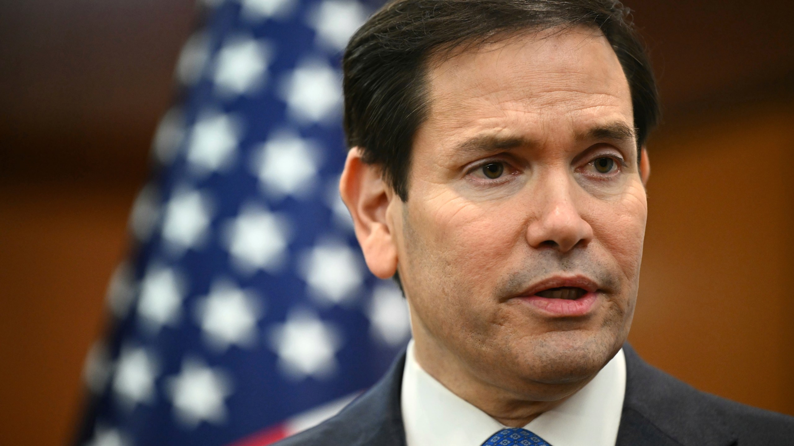 U.S. Secretary of State Marco Rubio gives a media briefing during the ASEAN Foreign Ministers' Meeting at the Convention Centre in Kuala Lumpur Friday, July 11, 2025. (Mandel Ngan/Pool Photo via AP)