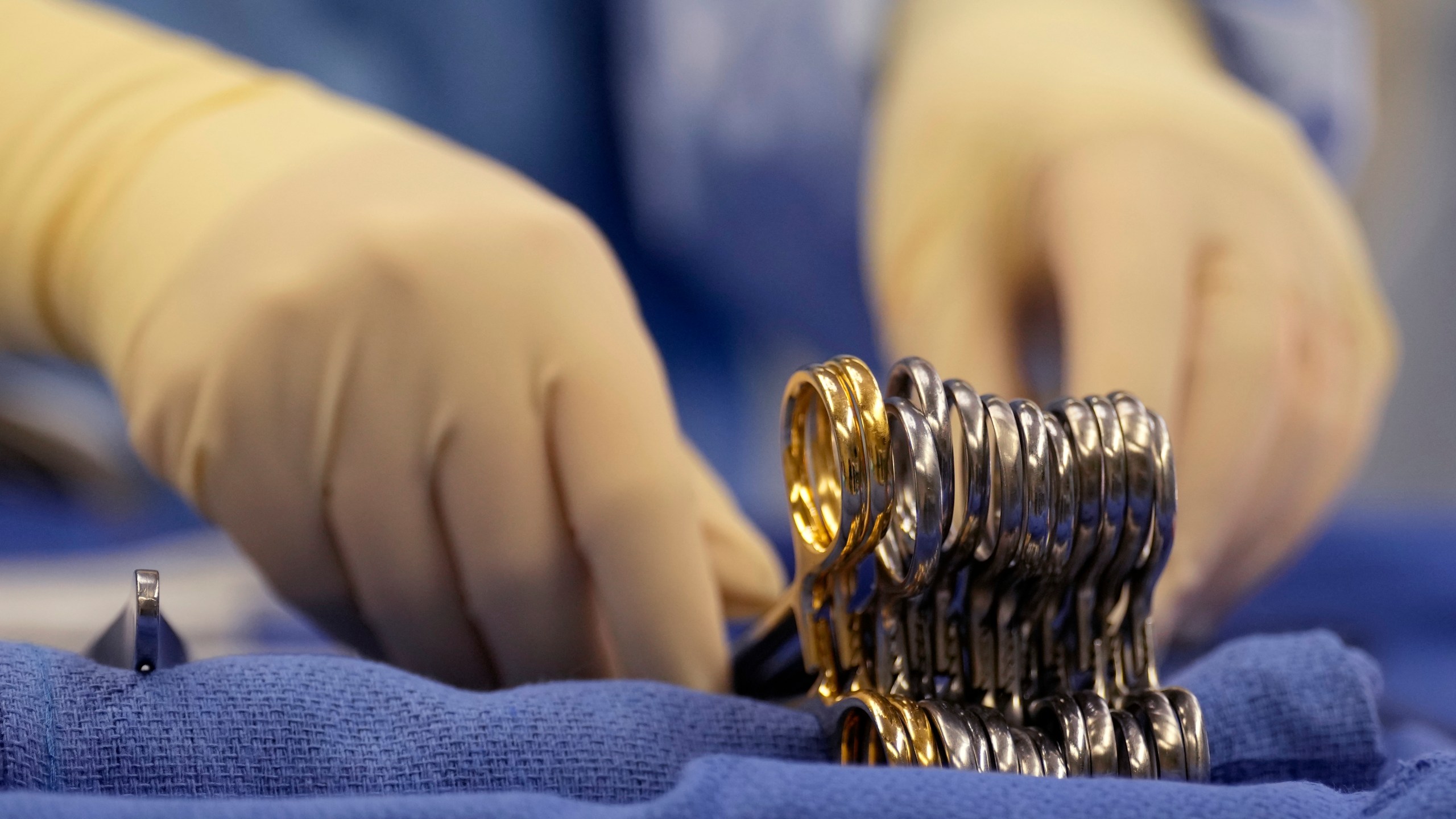 FILE - Surgical instruments are arranged during an organ procurement surgery June 15, 2023, in Tennessee. (AP Photo/Mark Humphrey, File)