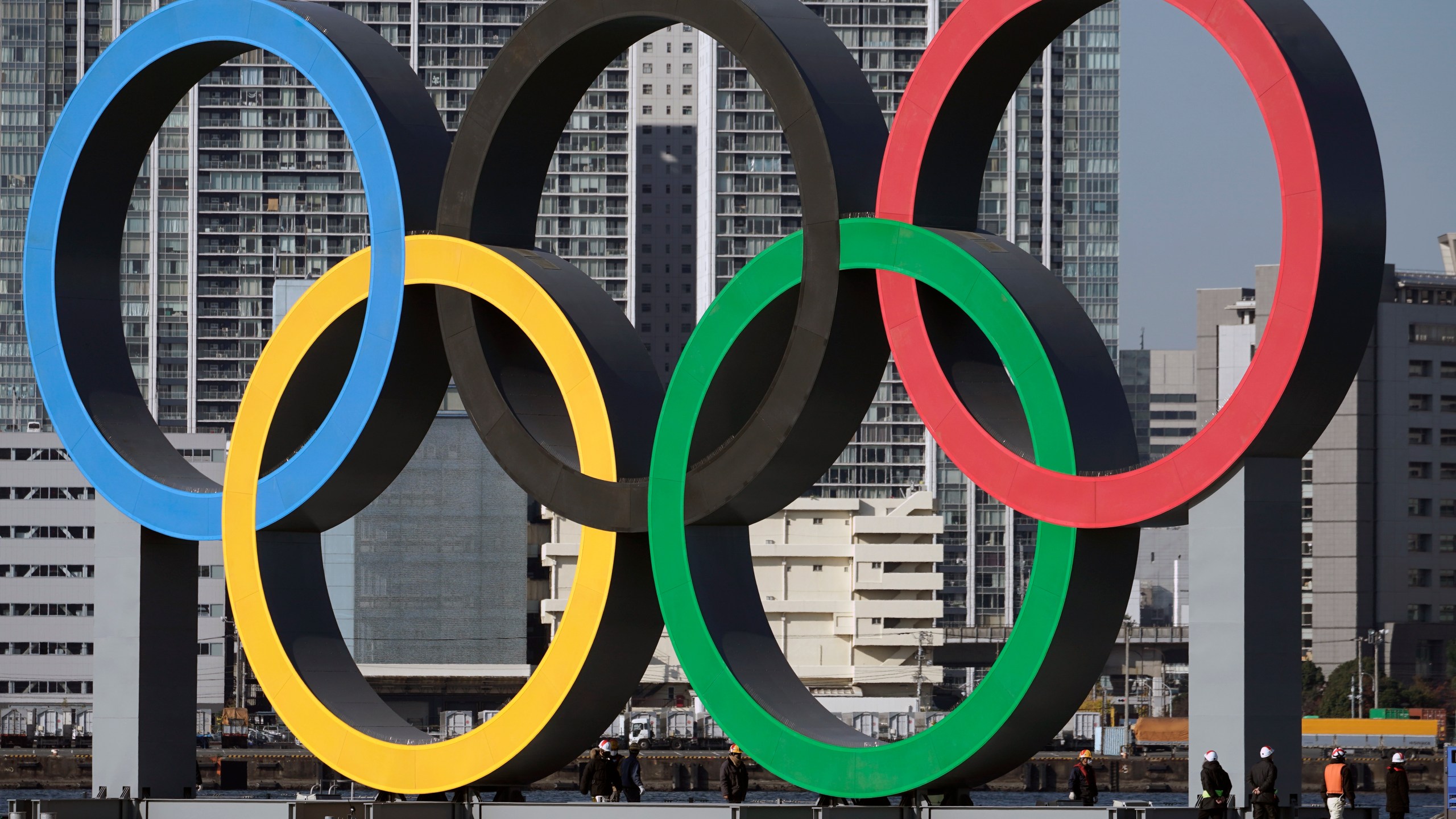 The Olympic rings are seen in Tokyo