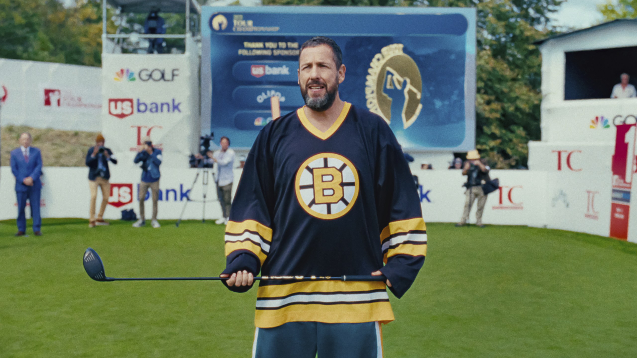 This image released by Netflix shows Adam Sandler in a scene from "Happy Gilmore 2." (Netflix via AP)