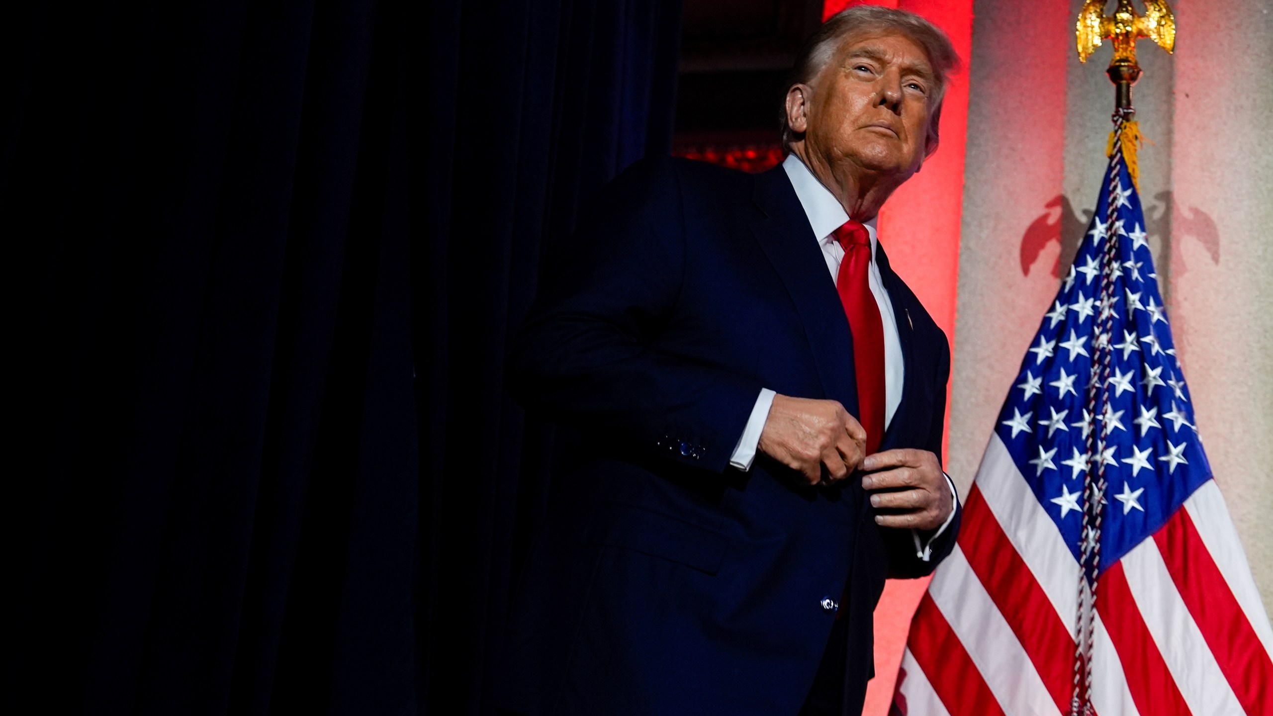President Donald Trump arrives to speak at an AI summit at the Andrew W. Mellon Auditorium, Wednesday, July 23, 2025, in Washington. (AP Photo/Julia Demaree Nikhinson)