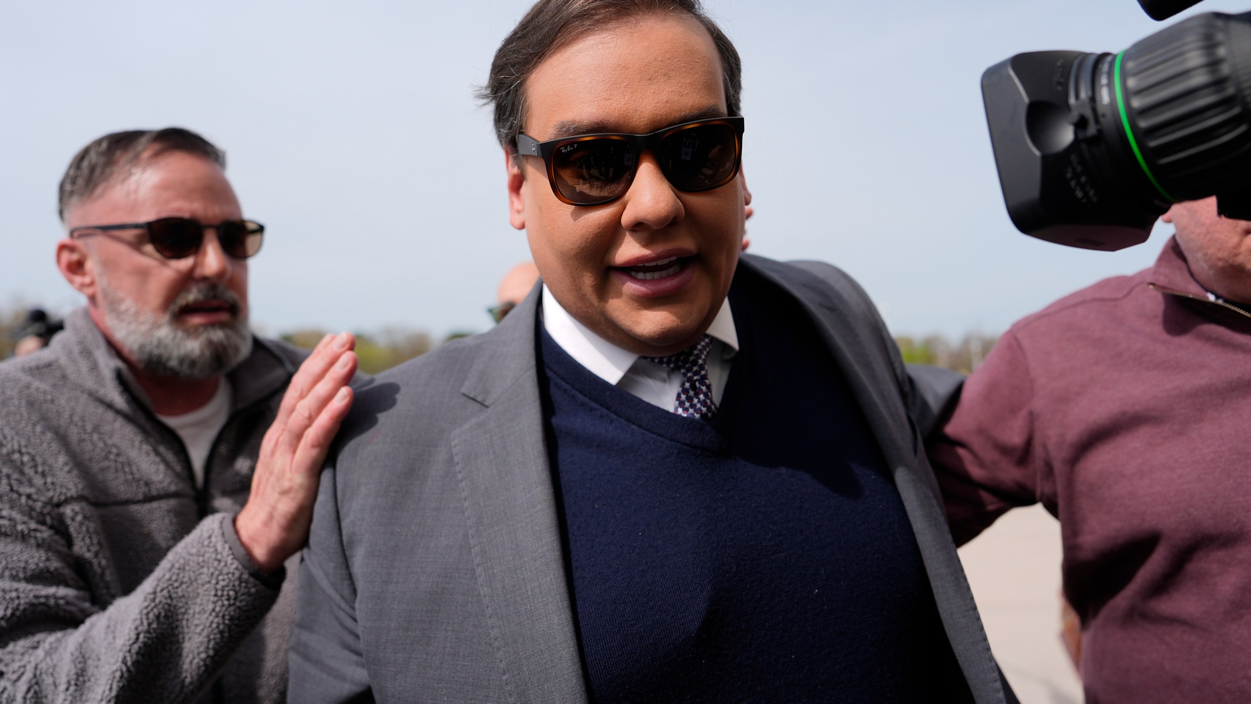 FILE - Former U.S. Rep. George Santos arrives at federal court for sentencing, April 25, 2025, in Central Islip, N.Y. (AP Photo/Julia Demaree Nikhinson, file)