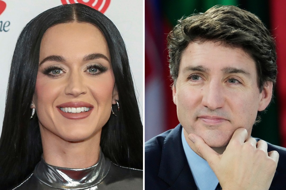 This combo of file photos shows, popstar Katy Perry, left, at Madison Square Garden, Dec. 13, 2024, in New York, and former Canadian Prime Minister Justin Trudeau during a news conference Feb. 24, 2025, in Kyiv, Ukraine. (Photo by Andy Kropa/Invision/AP, left; and Frank Gunn/The Canadian Press via AP, File)