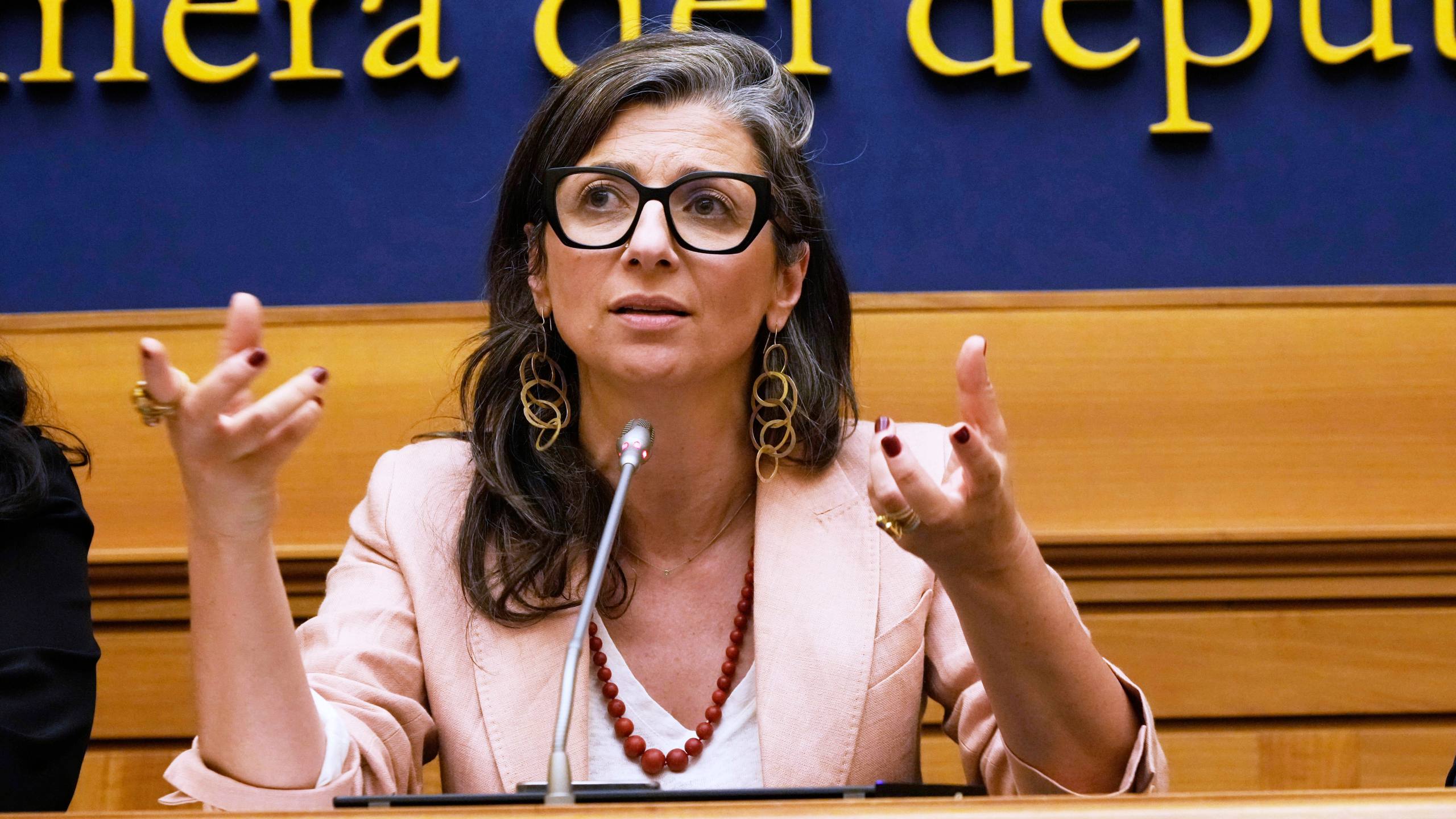 Francesca Albanese, U.N. Special Rapporteur on the Palestinian Territories, speaks to journalists in Rome, Tuesday, July 29, 2025. (AP Photo/Gregorio Borgia)