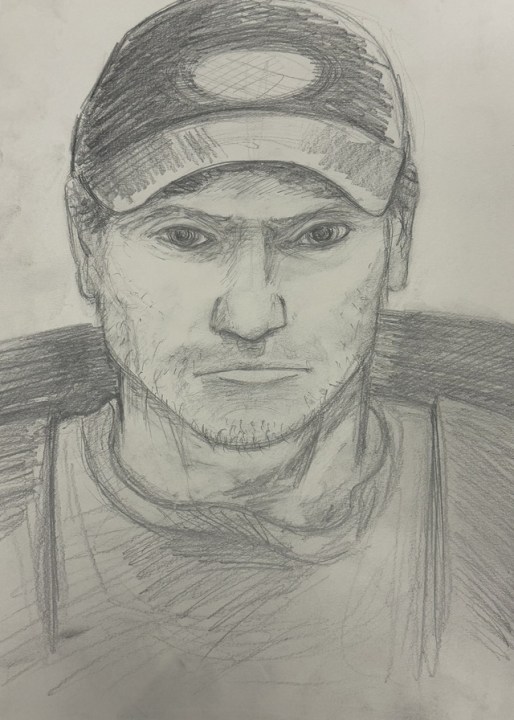 sketch of a man wearing a ballcap