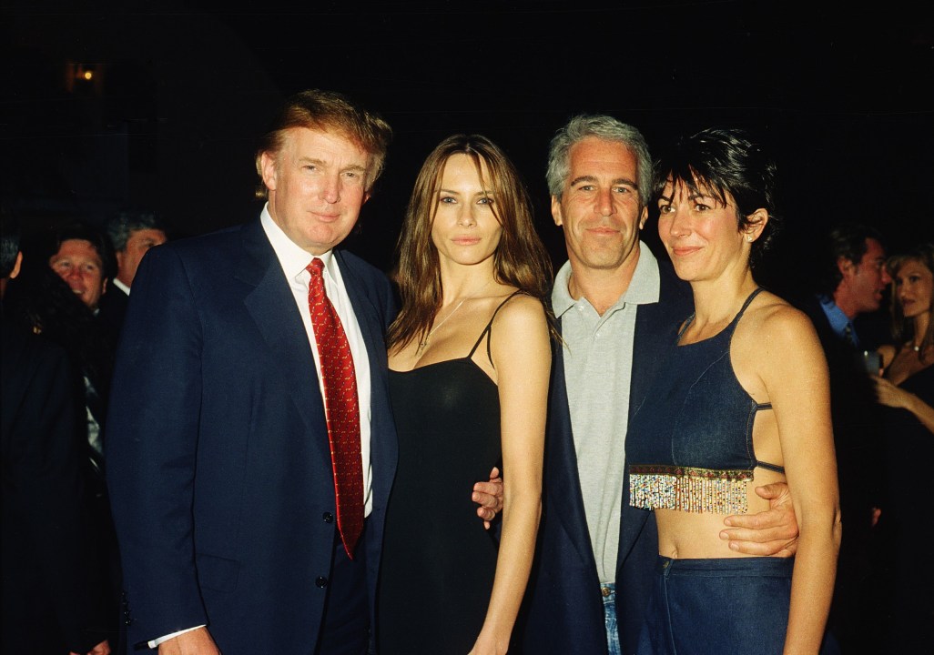 onald Trump and his girlfriend (and future wife), former model Melania Knauss, financier (and future convicted sex offender) Jeffrey Epstein, and British socialite Ghislaine Maxwell pose together at the Mar-a-Lago club