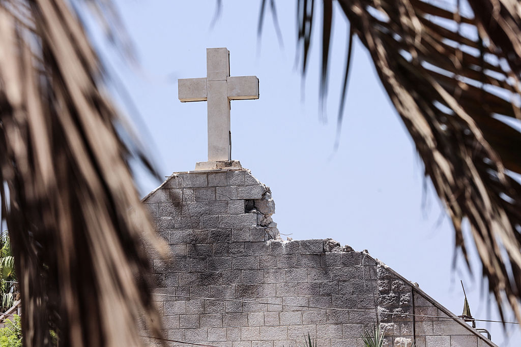 A view of the damage to the Holy Family church in Gaza City following an Israeli strike on the church