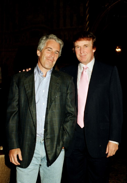 Jeffrey Epstein (left) and real estate developer Donald Trump as they pose together at the Mar-a-Lago estate