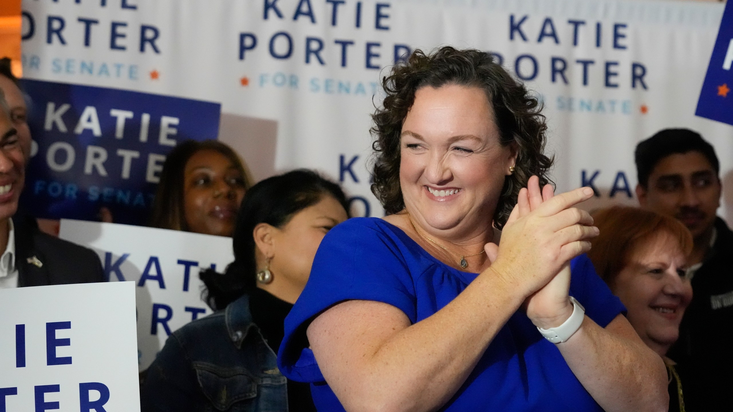 Katie Porter smiles during an election night party