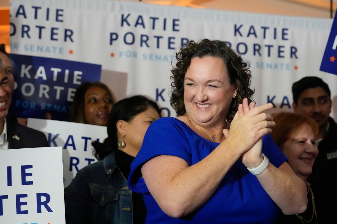 Katie Porter smiles during an election night party