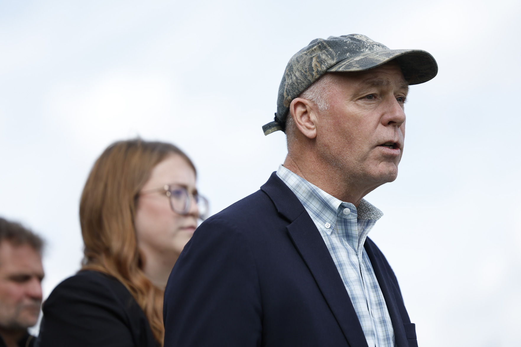 Montana Gov. Greg Gianforte addresses questions about a fatal shooting at a Montana bar during a news conference outside the Anaconda-Deer Lodge County Courthouse in Anaconda, Mont., Tuesday, Aug. 5, 2025. (Joseph Scheller/The Montana Standard via AP)