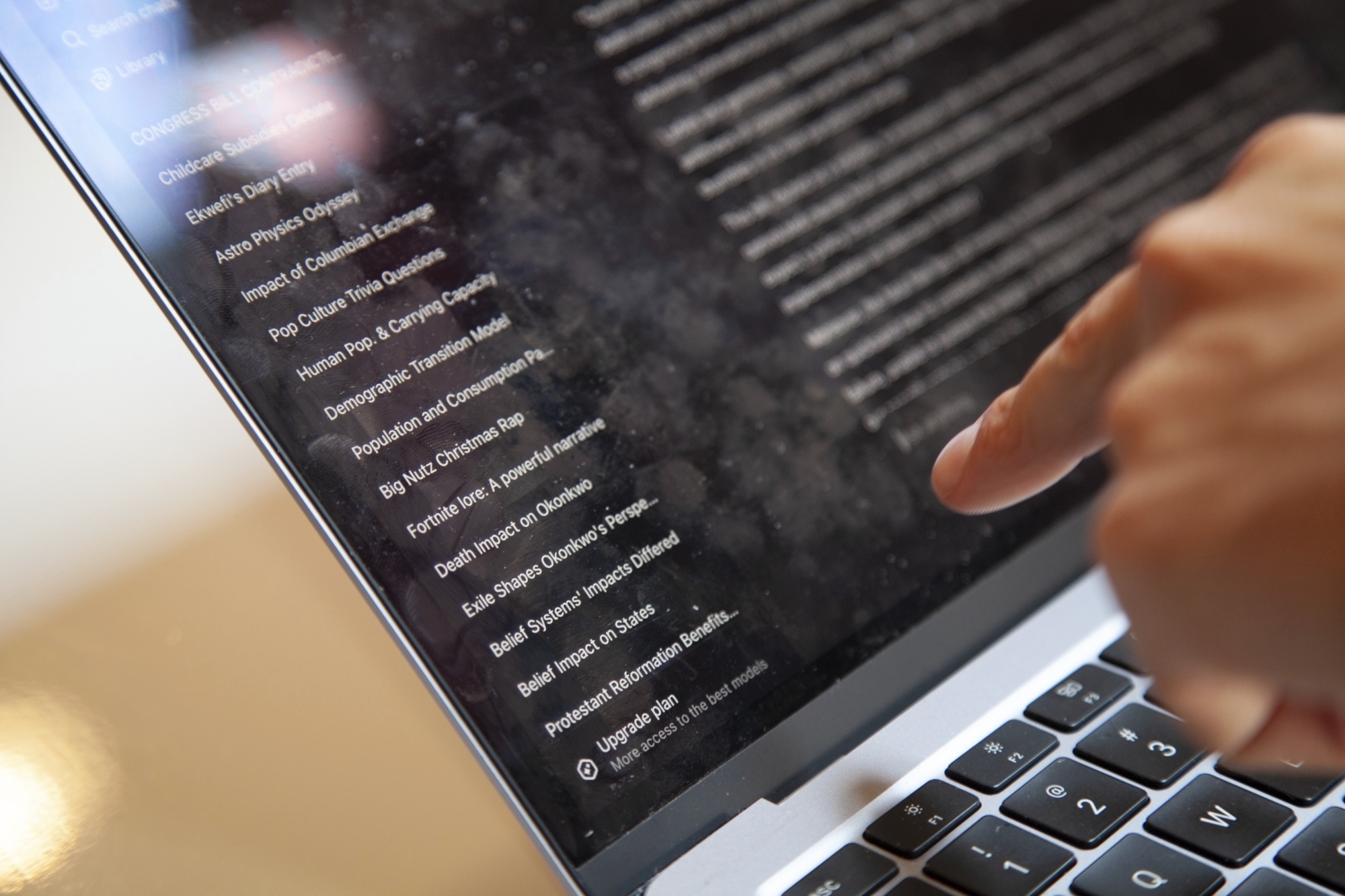 FILE - ChatGPT history by a teenager is seen at a coffee shop in Russellville, Ark., on July 15, 2025. (AP Photo/Katie Adkins, File)