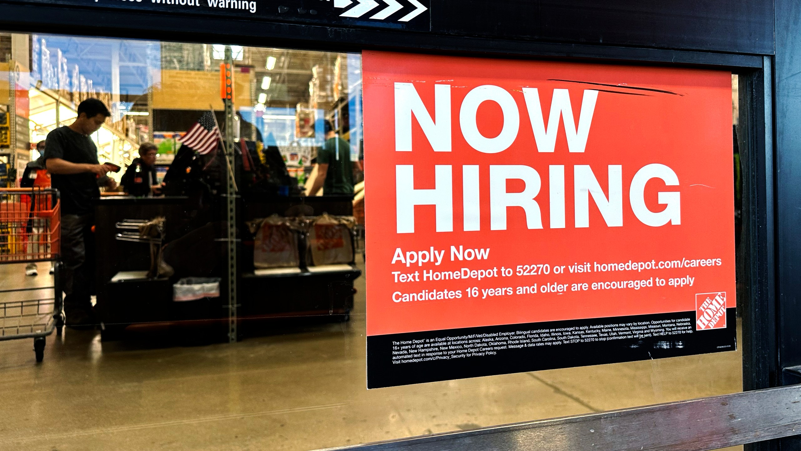 FILE - A hiring sign is displayed at a retail store in Mount Prospect, Ill., Saturday, Nov. 2, 2024. (AP Photo/Nam Y. Huh, File)