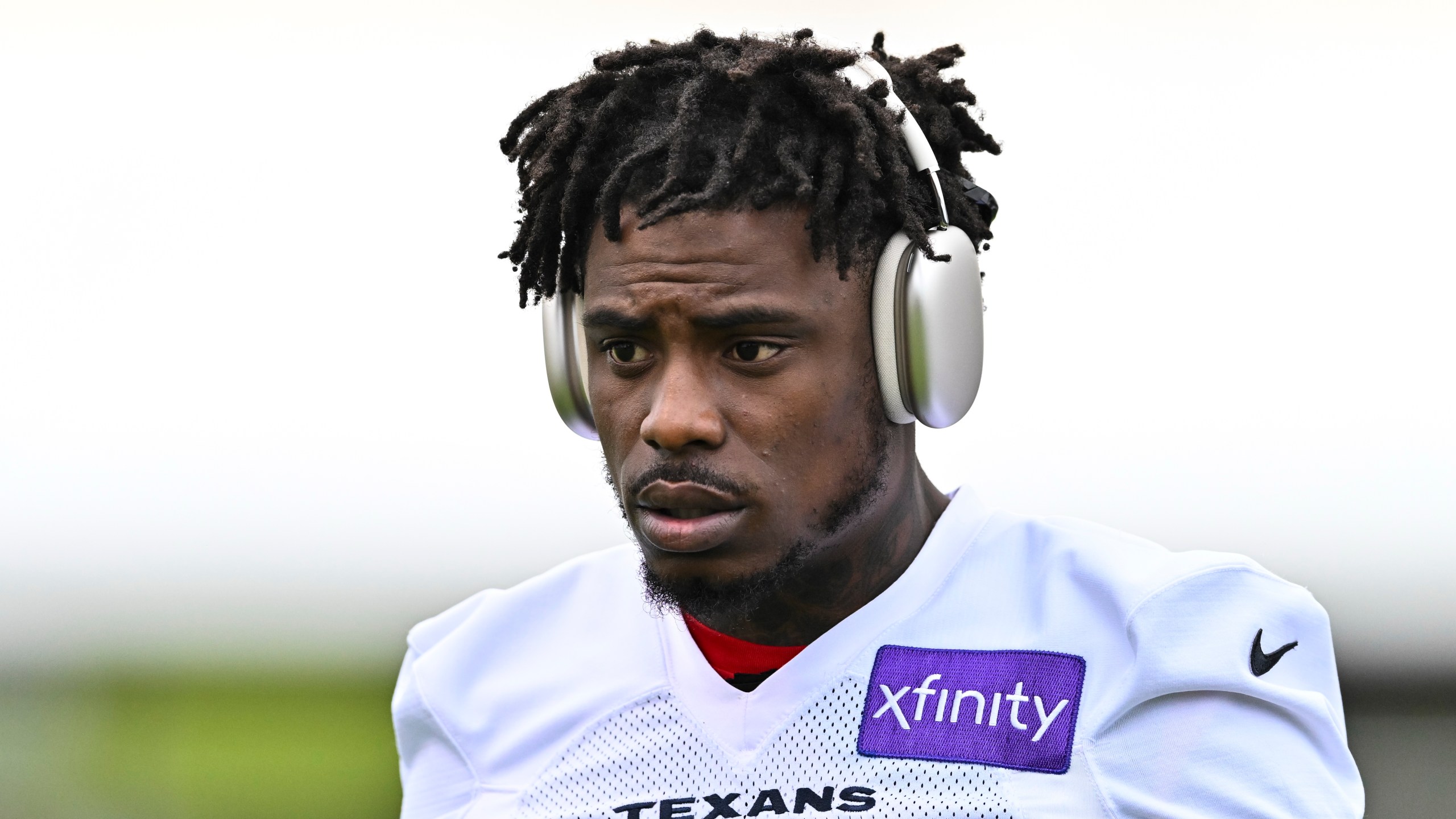 Houston Texans safety C.J. Gardner-Johnson (23) arrives for practice at the team's NFL football training camp, Friday, July 25, 2025, Houston. (AP Photo/Maria Lysaker)