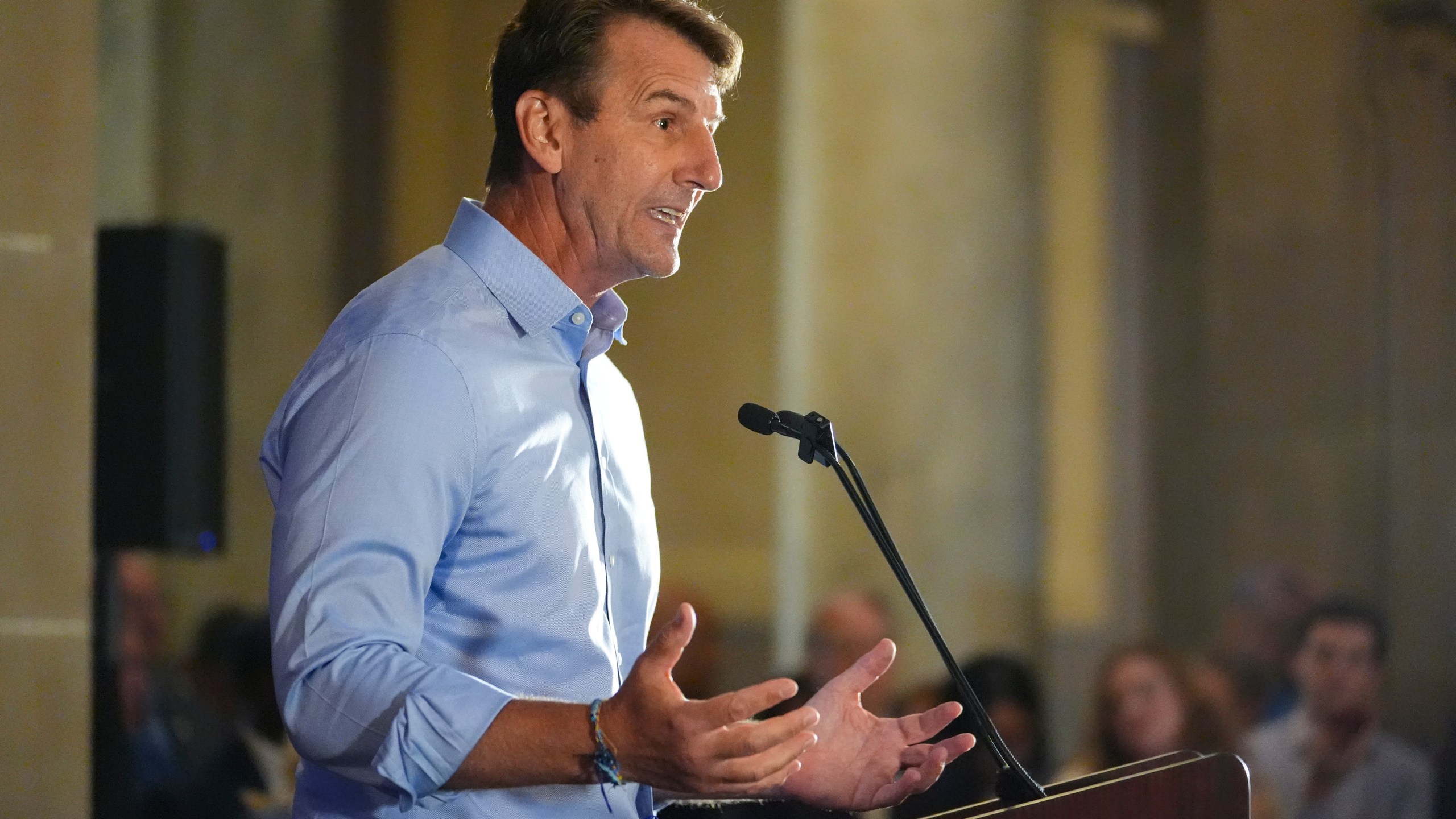 Rep. Frank J. Mrvan, D-Ind., speaks during a news conference in the Indiana Statehouse rotunda following a visit by Vice President JD Vance in Indianapolis, Thursday, Aug. 7, 2025. (AP Photo/Michael Conroy)