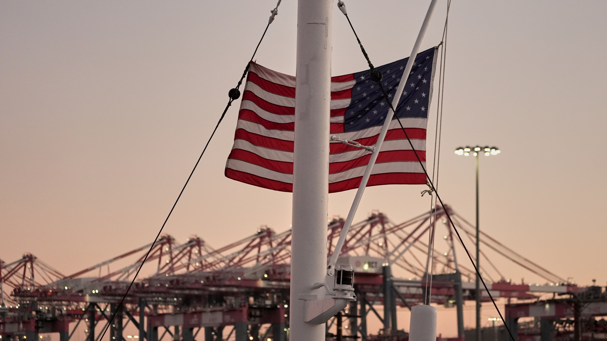 The Long Beach Container Terminal (LBCT) at the Port of Long Beach, Calif., Thursday, July 31, 2025. (AP Photo/Damian Dovarganes)