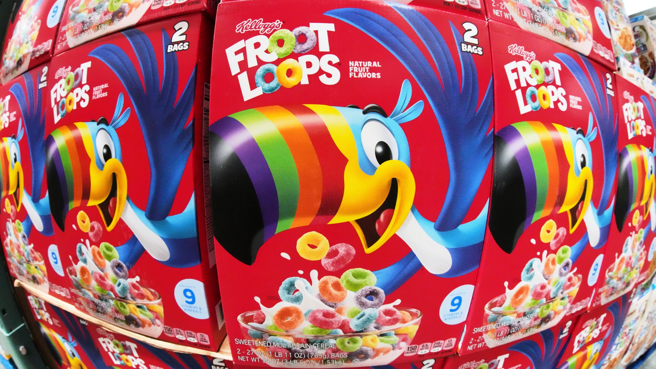 Kellogg's Froot Loops is on display in a Costco in Pittsburgh, Monday, July 14, 2025. (AP Photo/Gene J. Puskar)