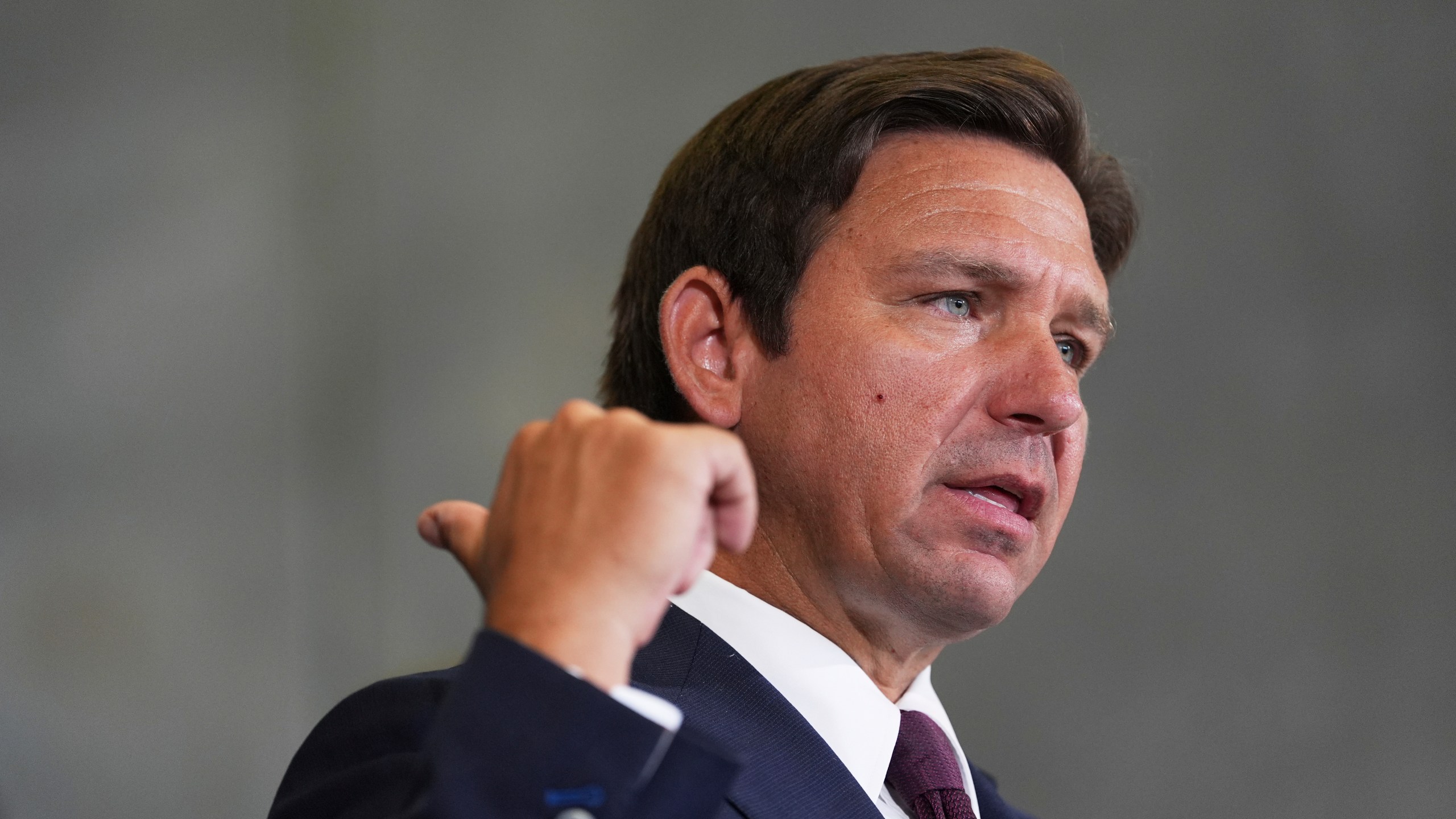 FILE - Florida Gov. Ron DeSantis speaks during a news conference about a recent immigration enforcement operation, at the South Florida office of U.S. Immigration and Customs Enforcement and Enforcement and Removal Operations, May 1, 2025, in Miramar, Fla. (AP Photo/Rebecca Blackwell, file)
