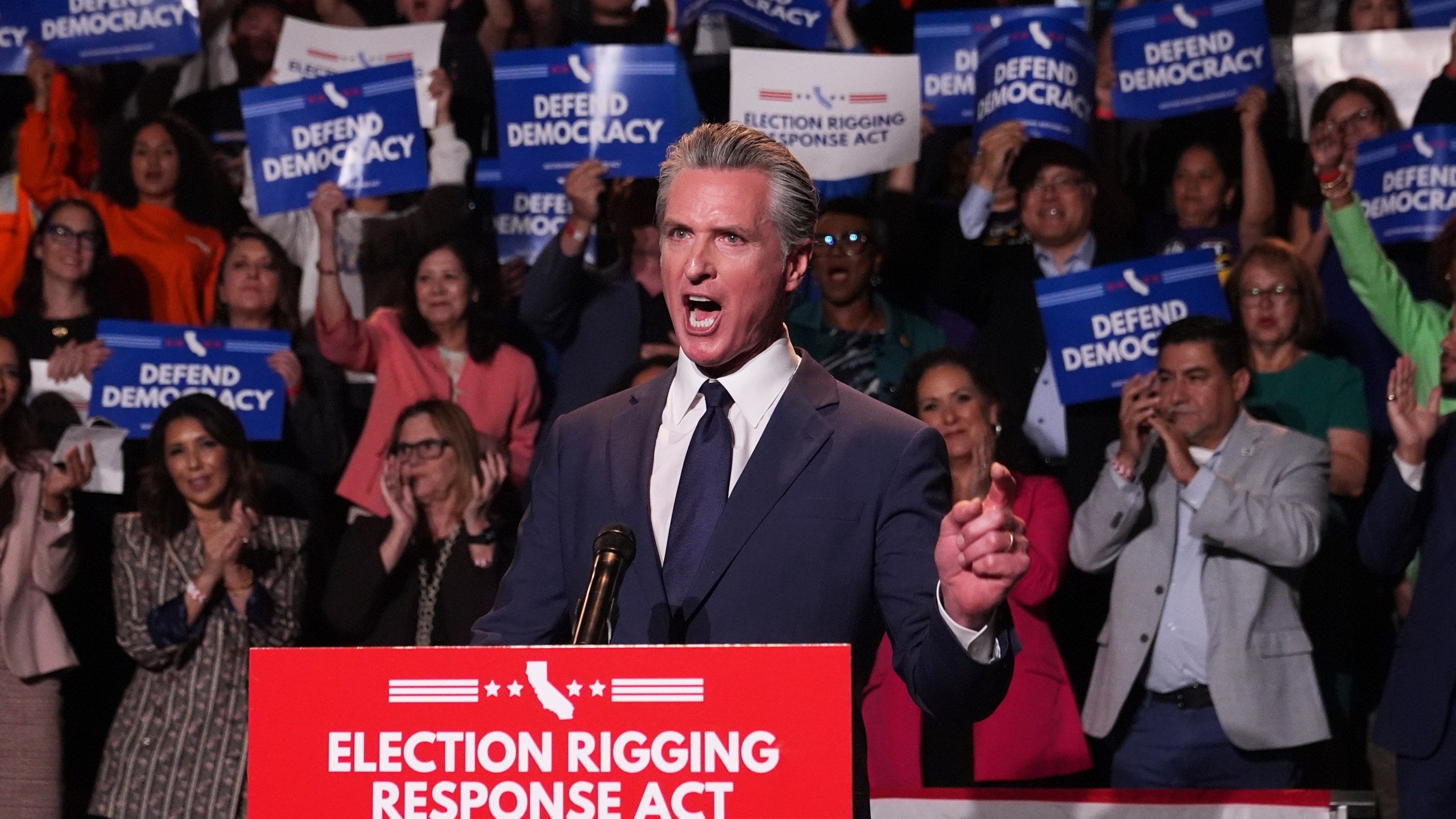 California Gov. Gavin Newsom speaks during a news conference Thursday, Aug. 14, 2025, in Los Angeles. (AP Photo/Marcio Jose Sanchez)