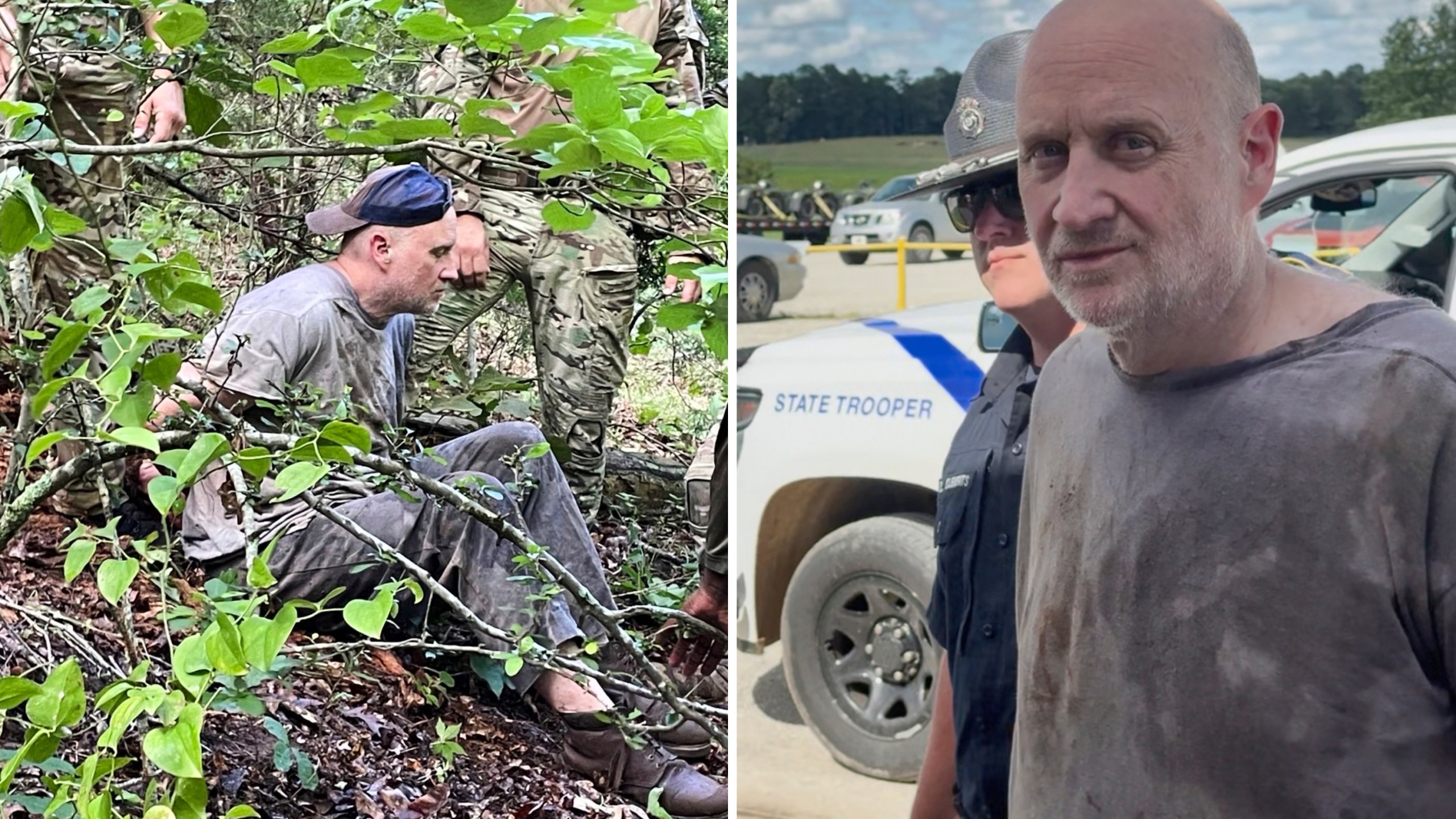 FILE - This combo of images released by the Arkansas Department of Corrections shows the recapture of escaped inmate Grant Hardin, an ex-police chief and convicted killer, by Arkansas law enforcement officers and the U.S. Border Patrol, June 6, 2025, near Moccasin Creek in Izard County, about 1.5 miles (2.4 kilometers) northwest of Calico Rock prison. in Calico Rock, Ark. (Arkansas Department of Corrections via AP, File)