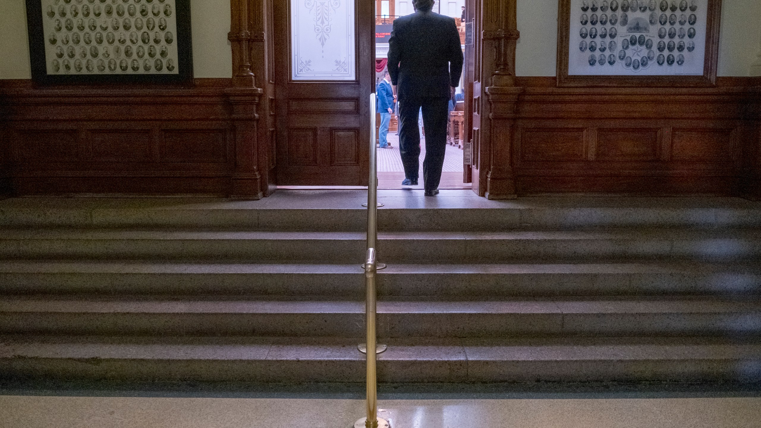 Texas Representative Richard Peña Raymond, D - Laredo, returns to the House Chamber after the special session was Sine Die, Friday, Aug. 15, 2025, in Austin, Texas. (AP Photo/Rodolfo Gonzalez)