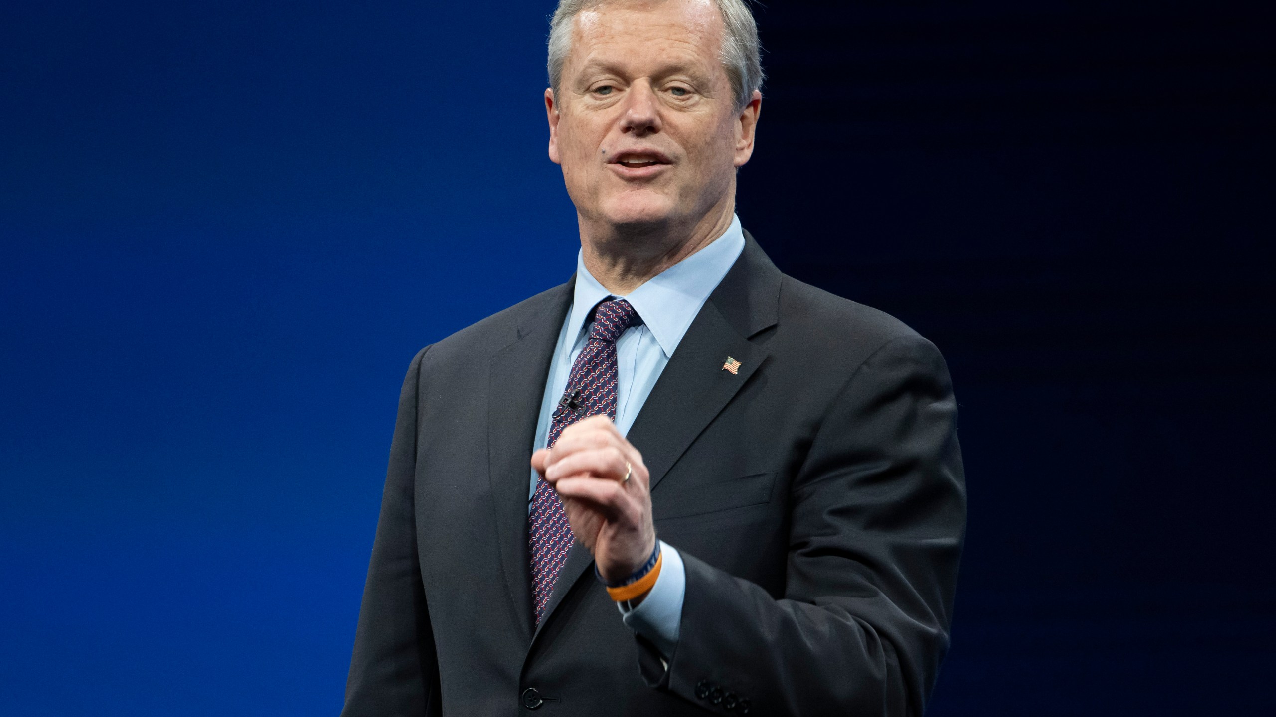 FILE - Incoming NCAA President Charlie Baker speaks during the NCAA Convention in San Antonio, Texas, Jan. 12, 2023. (AP Photo/Darren Abate, File)