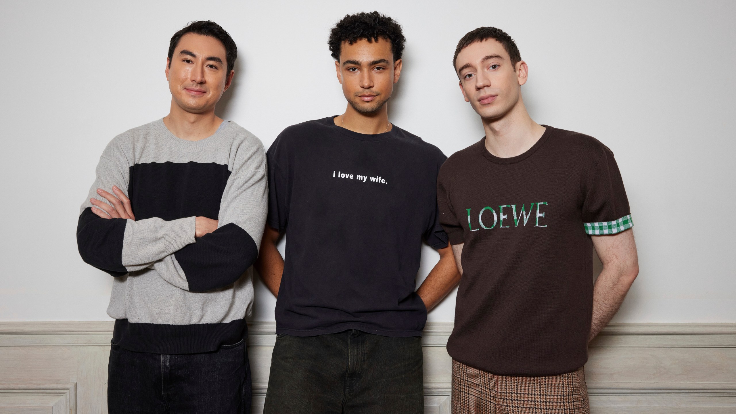 Alex Russell, from left, Archie Madekewe, and Theodore Pellerin pose for a portrait to promote "Lurker" on Monday, Aug. 18, 2025, in New York. (Photo by Matt Licari/Invision/AP)