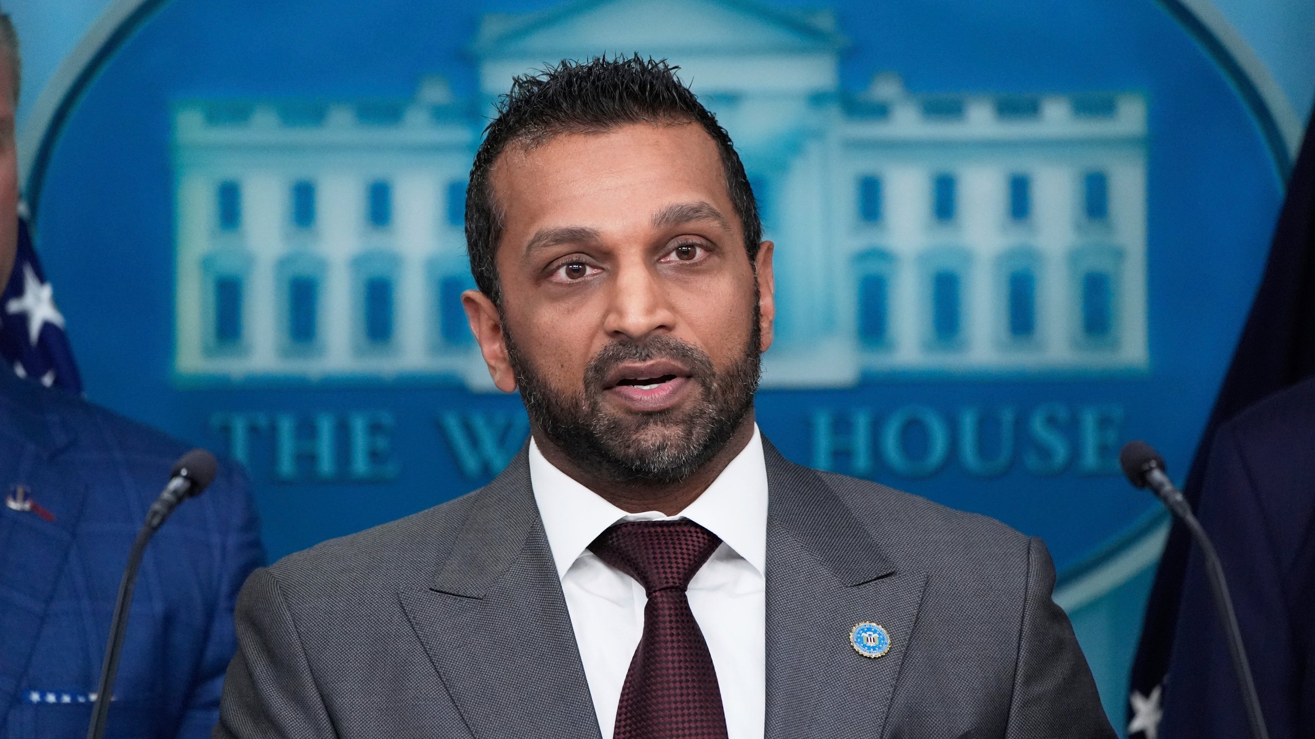 FBI Director Kash Patel speaks during a news conference with President Donald Trump