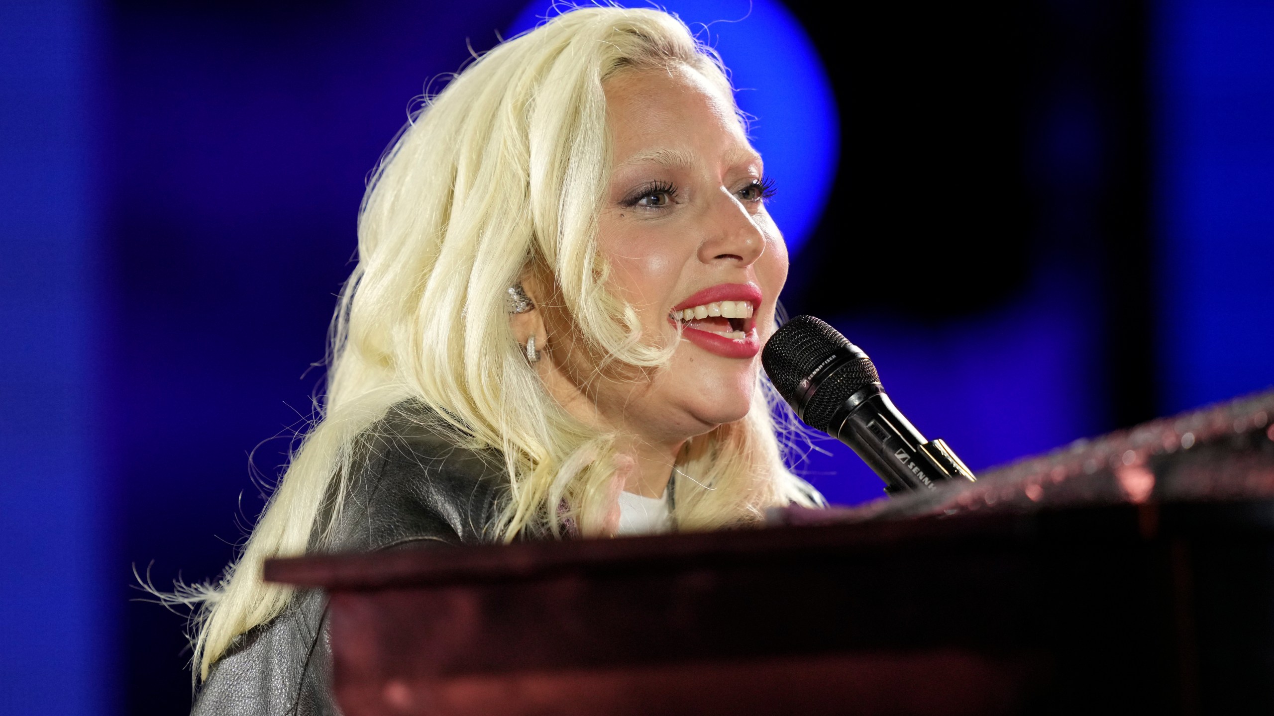 FILE - Lady Gaga performs during a campaign rally for Democratic presidential nominee Vice President Kamala Harris outside the Philadelphia Museum of Art, Nov. 4, 2024, in Philadelphia. (AP Photo/Matt Rourke, File)