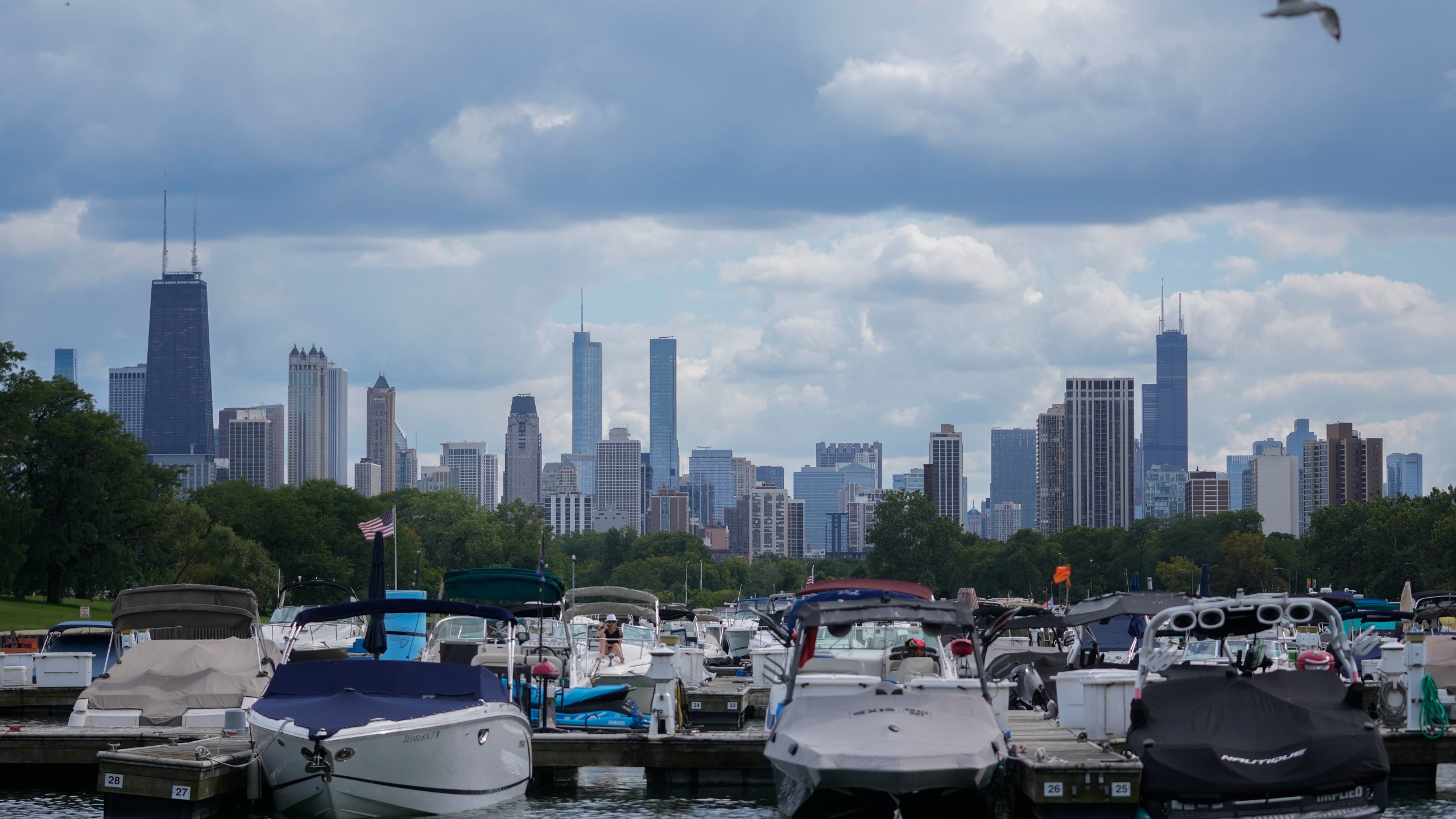 The Chicago city skyline is seen from Diversey Harbor, Wednesday, Aug. 27, 2025. (AP Photo/Erin Hooley)