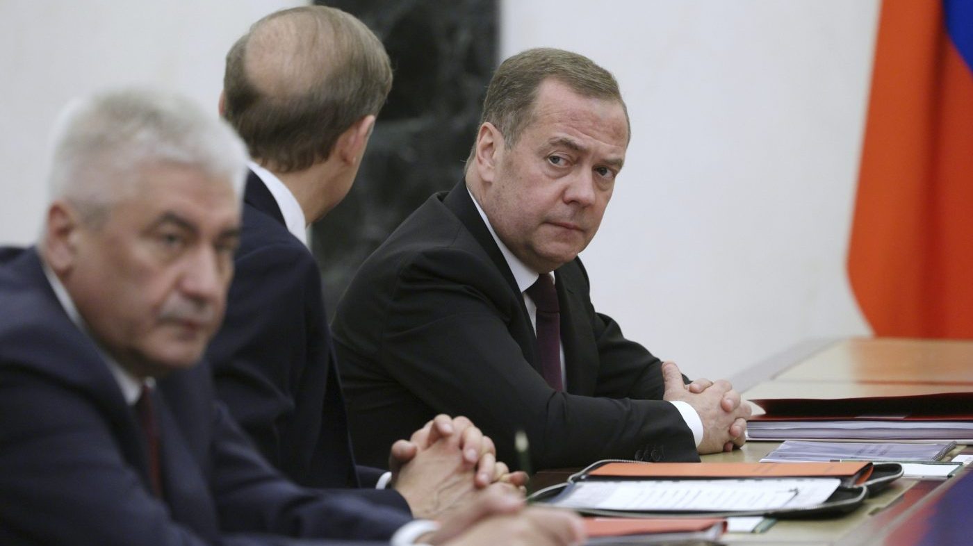 Dmitry Medvedev, deputy head of Russia's Security Council, attends a meeting of the Military-Industrial Commission