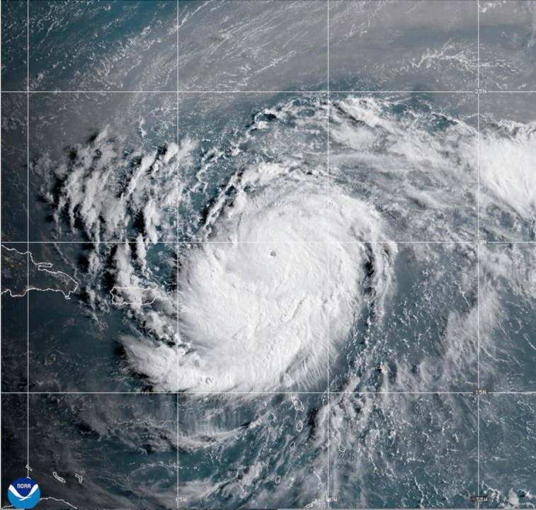 Satellite image of Hurricane Erin on Aug. 16