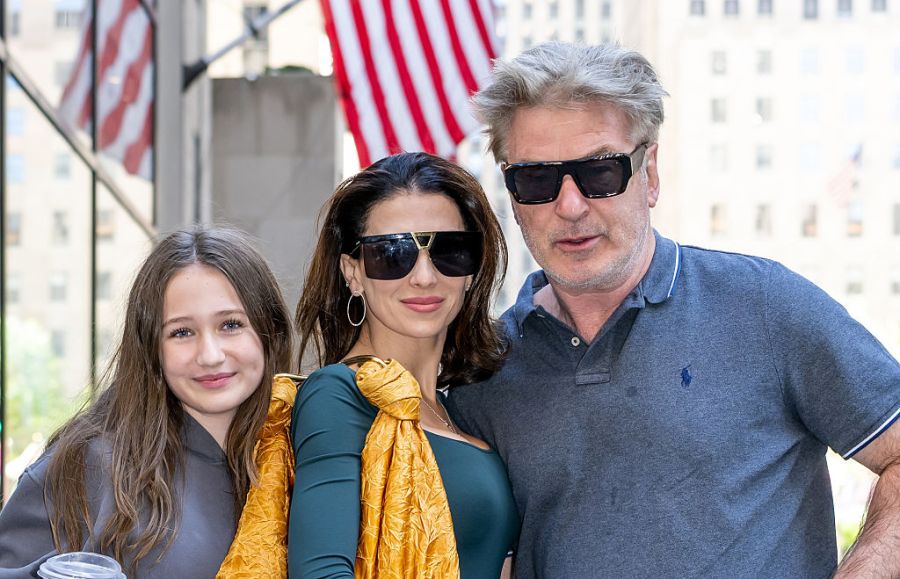 Carmen Gabriela Baldwin, Hilaria Baldwin and actor Alec Baldwin smile for a photo