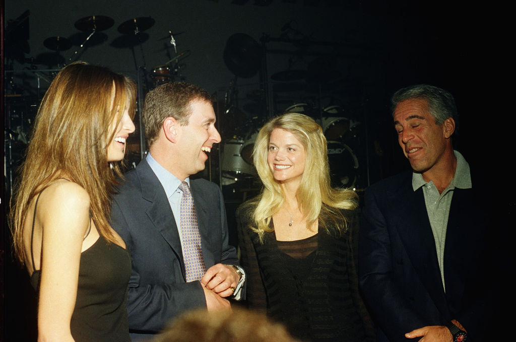 Melania Trump, Prince Andrew, Gwendolyn Beck and Jeffrey Epstein are pictured at a party