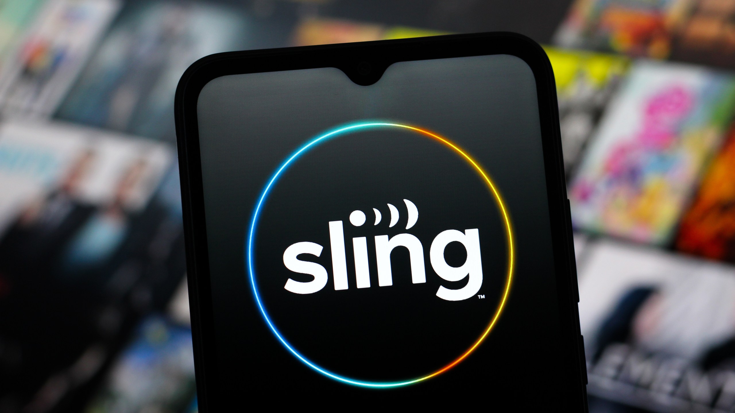 In this photo illustration, the Sling TV logo is seen