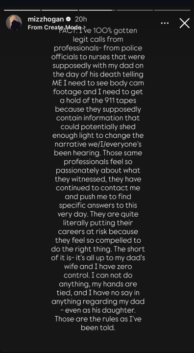 A statement posted by Brooke Hogan on Instagram.